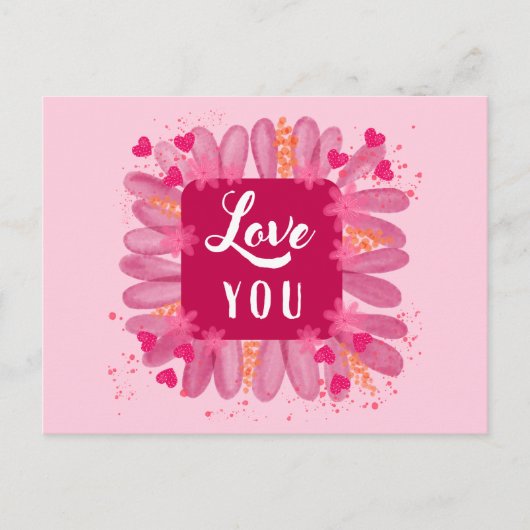 可愛いバレンタインデー愛あなたピンク紫ハート ポストカード (正面)