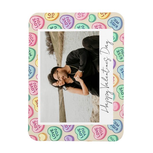 可愛いバレンタインデー「愛してる」ハートキャンディ写真 マグネット (縦)