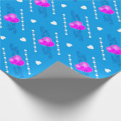 可愛いバレンタインピンクとホワイトハートオンブルー ラッピングペーパー (角)