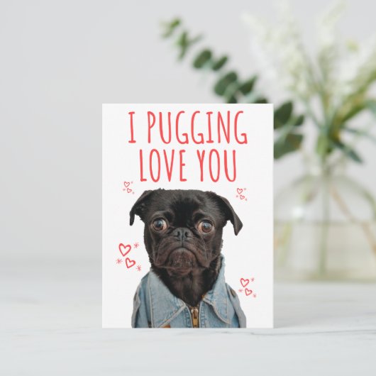 可愛いバレンタイン犬が大好きおもしろい ポストカード (スタンド正面)