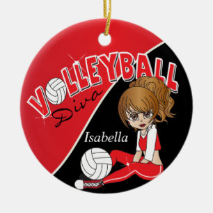 可愛いバレーボール🏐赤のDiva Girl セラミックオーナメント