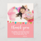 可愛いバンティング旗ピンク誕生日写真ありがとう ポストカード (正面)