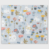 可愛いバンニと花 ラッピングペーパー (フラット)