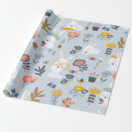 可愛いバンニと花 ラッピングペーパー