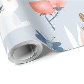 可愛いバンニと花 ラッピングペーパー (ロールコーナー)