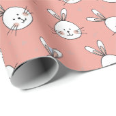 可愛いバンニーズパターン赤面ピンク ラッピングペーパー (ロールコーナー)