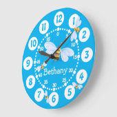 可愛いバンブルミツバチ白いブルーの壁時計 ラージ壁時計 (傾斜)