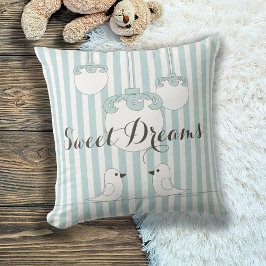 可愛いバードベビーブルーストライプ子供部屋/キッズルーム クッション