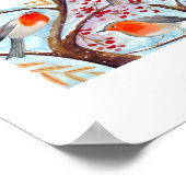 可愛いバードレッドロビンブルークリスマスファミリー ポスター (角)