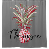 可愛いパイナップルのモダンスクリプトグレー シャワーカーテン (正面)