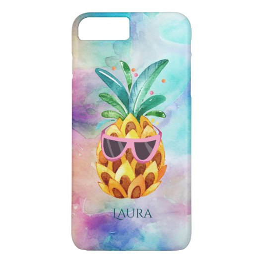 可愛いパイナップルカラフルの水彩背景 Case-Mate iPhoneケース (裏面)