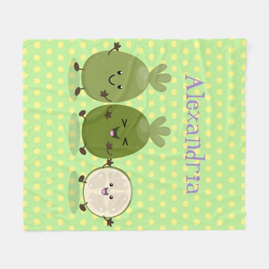 可愛いパイナップルグアバおもしろいfeijoa漫画 フリースブランケット (正面(横))