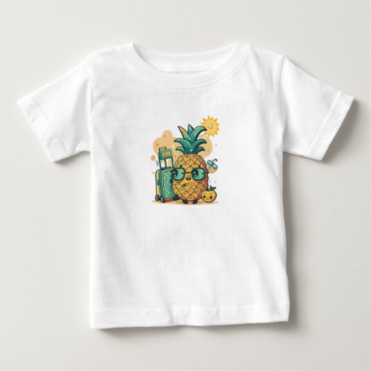 可愛いパイナップルベビーボディスーツ – トロピカルサマービブ ベビーTシャツ (正面)