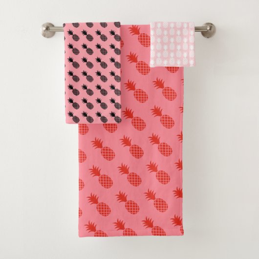 可愛いパイナップルホリデーパターンOn Pink バスタオルセット (インサイチュ)