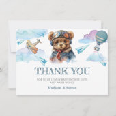 可愛いパイロットテディベア赤ちゃんシャワーサンキューカード 招待状 (正面)