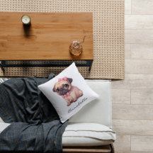 可愛いパグとピンクボウパーソナライズされた