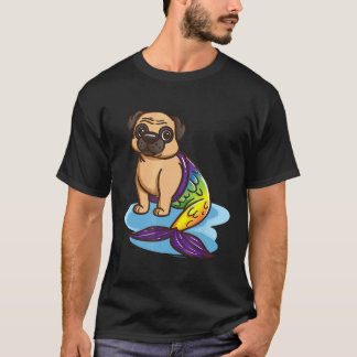 可愛いパグの子犬の人魚の犬好きギフト女の子女性 Tシャツ