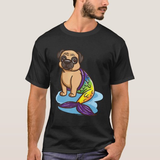 可愛いパグの子犬の人魚の犬好きギフト女の子女性 Tシャツ (正面)