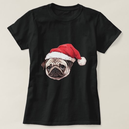 可愛いパグサンタクリスマスクスマスボーイズ犬クスマスプgm tシャツ (デザイン正面)