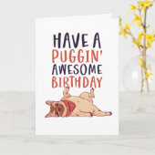 可愛いパグドッグおもしろいラバーパギン素晴らし誕生日 カード (黄色い花)