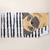 可愛いパグパターンデザイン ビーチタオル (正面)