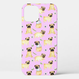 可愛いパグ犬お母さんピンク iPhone 12ケース