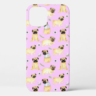 可愛いパグ犬お母さんピンク iPhone 12ケース