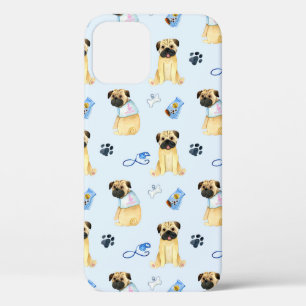 可愛いパグ犬お母さんブルー大好き iPhone 12ケース