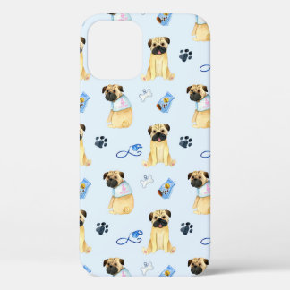 可愛いパグ犬お母さんブルー大好き iPhone 12ケース