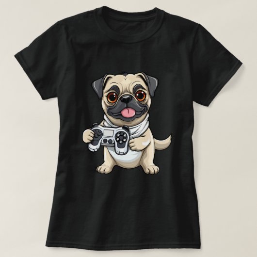 可愛いパグ犬ゲーマーおもしろいゲーミングパグ犬の恋人Anim Tシャツ (デザイン正面)