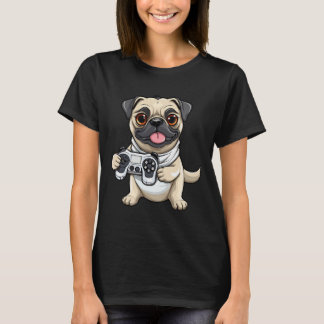 可愛いパグ犬ゲーマーおもしろいゲーミングパグ犬の恋人Anim Tシャツ