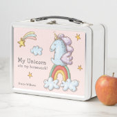 可愛いパステルおもしろいユニコーン食べ私の宿題 メタルランチボックス (インサイチュ)