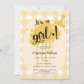 可愛いパステルオレンジギンガムベビーシャワー 招待状 (正面)