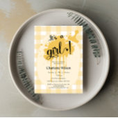 可愛いパステルオレンジギンガムベビーシャワー 招待状