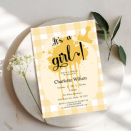 可愛いパステルオレンジギンガムベビーシャワー 招待状