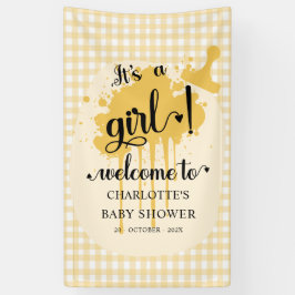 可愛いパステルオレンジギンガムベビーシャワー 横断幕