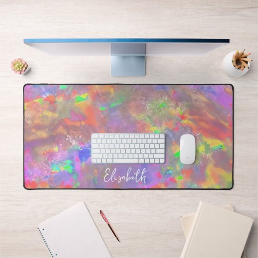 可愛いパステルカラフルパープルガーリーオパール名 デスクマット (オフィス1)