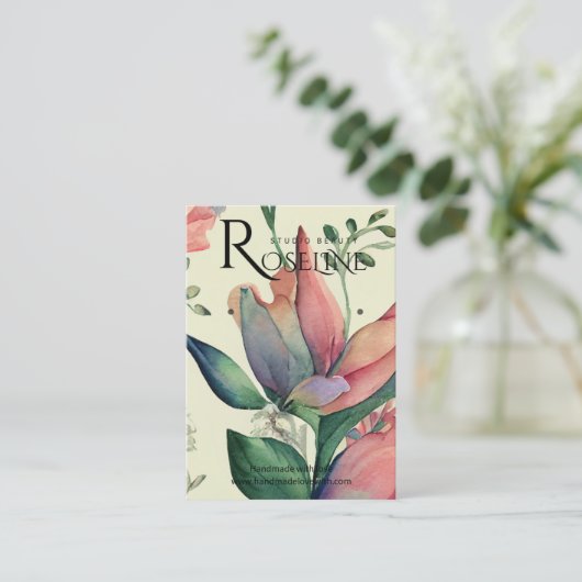 可愛いパステルカラー紫色の花イヤリングディスプレイ 名刺 (スタンド正面)