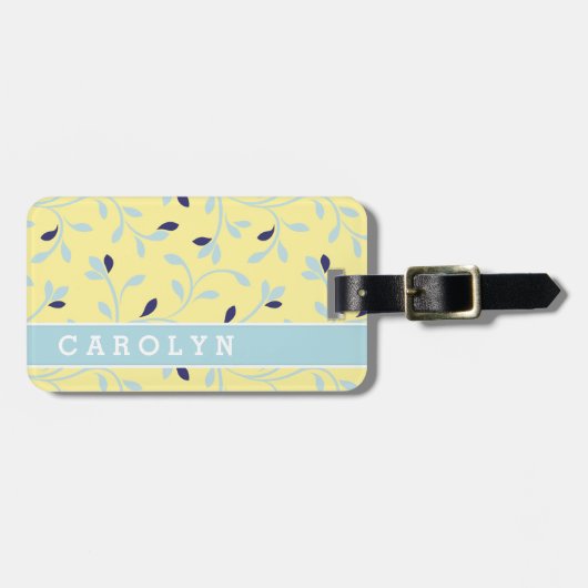 可愛いパステルガーリーイエロー花柄モノグラム ラゲッジタグ (正面横)