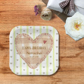 可愛いパステルガーリーハートパターン緑と茶色 ペーパープレート