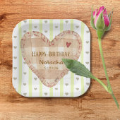 可愛いパステルガーリーハートパターン緑と茶色 ペーパープレート