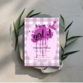 可愛いパステルパープルジンガム赤ちゃんシャワー 招待状