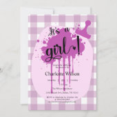 可愛いパステルパープルジンガム赤ちゃんシャワー 招待状 (正面)