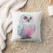 可愛いパステルピンクとブルーの漫画フクロウ クッション (ブランケット)