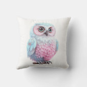 可愛いパステルピンクとブルーの漫画フクロウ クッション (裏面)