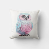 可愛いパステルピンクとブルーの漫画フクロウ クッション (正面)