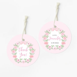 可愛いパステルピンクのフローラ女の子シャワー感謝していユー フェイバータグ