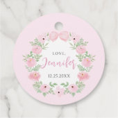 可愛いパステルピンクのフローラ女の子シャワー感謝していユー フェイバータグ (裏面)