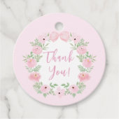 可愛いパステルピンクのフローラ女の子シャワー感謝していユー フェイバータグ (正面)