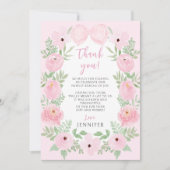 可愛いパステルピンクの弓フローラエレガントの赤ちゃん サンキューカード (正面)